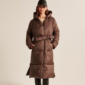 Abercrombie & Fitch Air Cloud Long Puffer Dark Brown Size Small
